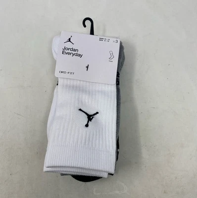 Jordan Everyday Dri-FIT Crew Socks 3-Pack, Multi White/Grey/Black - Size L - Image 1 of 4