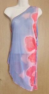 PRETTYLITTLETHING Pink Mesh Printed One Shoulder Asymmetric Long Top Size UK22 - Picture 1 of 5