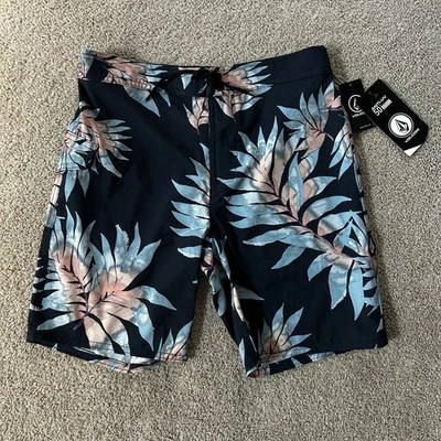 New VOLCOM Stretch Board Shots LIDO BOARDSHORT Blue Tropical Floral Boys XL (16) - Image 1 of 4