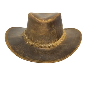 Vintage Gunner Leather Cowboy Hat - Stylish Braided Band Cowgirl Hat - Picture 1 of 7