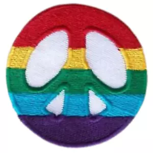 Peace Logo bunt mit Regenbogen Farbe Bügelbild Aufnähen bestickt Patch - Bild 1 von 2