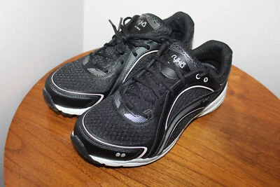 RYKA SKY WALK WOMENS SNEAKERS FABRIC & LEATHER LACE-UP BLACK SIZE 8.5M US - Image 1 of 4