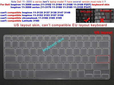Keyboard Cover Skin for 11.6 Dell Inspiron 11-3162 3168 3179 3169 3180 3185 3195 - Image 1 of 4