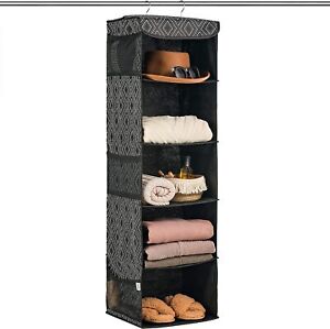 5 Shelf Hanging Closet Organizer for Clothes and Accessories with 6 Side Pockets