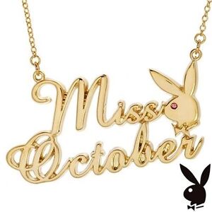 Playboy Necklace MISS OCTOBER Bunny Pendant Gold Plated Playmate of the Month