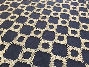 ROBERT ALLEN ÓXIDO DE COBALTO "BASSETT HALL" CINTA TELA DE LINO BORDADA - Imagen 1 de 5