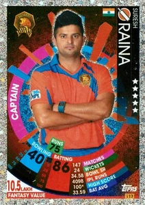 2017 2018 GUJARAT LIONS IPL Cricket Card SURESH RAINA Topps Attax - Picture 1 of 2