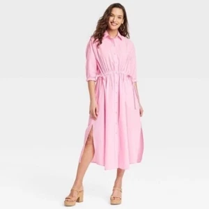 NWT Universal Thread Pink Cinch Waist Shirt Midi Maxi Dress Size XXL - Picture 1 of 3