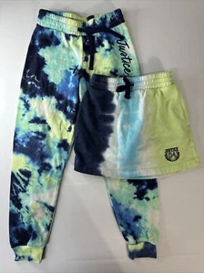 Justice Sweats Skirt Set Tie Dye Blue Yellow White Multi Color Kids Size M BX07 - Picture 1 of 7