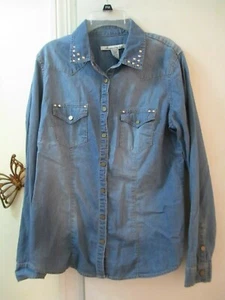 American Rag Cie Blue 100% Cotton L/Sleeve Shirt/Blouse w/Embellishment Size S - Picture 1 of 4