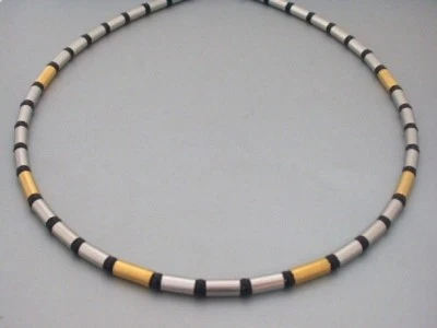 Titan Titanium Halskette Collier Gold Tricolor Silber schwarze Onyx lange kurze - Bild 1 von 2