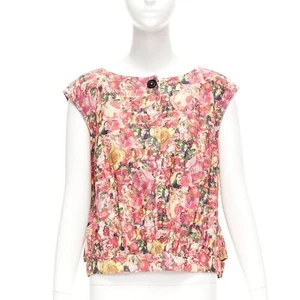 MARNI pink green floral print black button boxy vest top IT38 XS - Picture 1 of 9