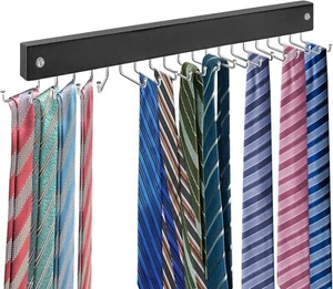 Wall Mounted Tie Rack Belt Hanger Organizer with 20 Storage Hooks for Scarves - Picture 1 of 2