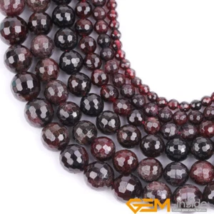 Natural Faceted Round Gemstone Garnet Loose Beads For Jewellery Making 15"  AU - Picture 1 of 46