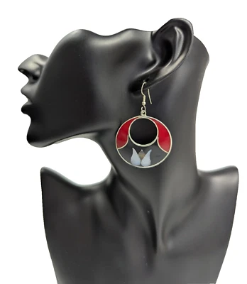 Pendientes Gancho Vintage Plata Alpaca Abulón Madreperla Esmalte 1.5" Foto 1 de 4