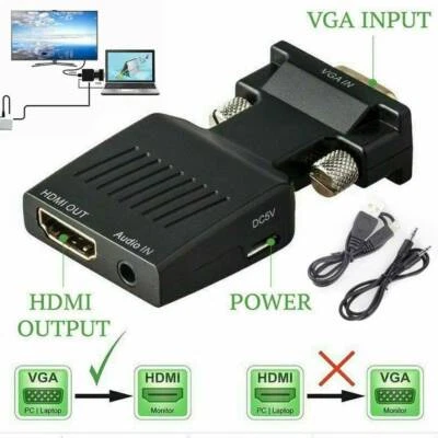 Convertidor VGA macho a HDMI hembra con adaptador de audio compatible con salida de señal 1080P - Imagen 1 de 4