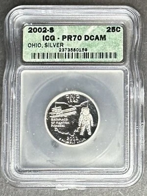 2002-S Silver Proof Ohio Quarter ICG PR-70 DCAM, Buy 3 Items, Get $5 Off!!! - Image 1 of 2