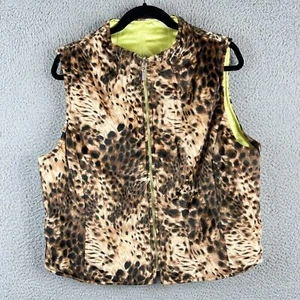 Coldwater Creek Weste Damen L braun grün Leopardenmuster Reißverschluss Satin wendbar - Bild 1 von 16
