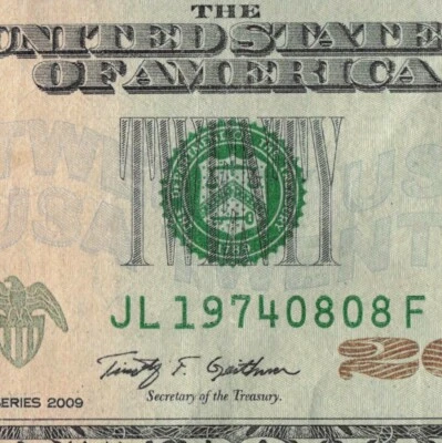 1974 April 8 Note $20 Bill 2009 Birth/Annv/Tomb/Grad Fancy Serial Number San Fra - Image 1 of 4