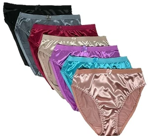 3 PACK SILKY SATIN SMOOTH HI WAISTED HI CUT PANTIES PANTY BIKINIS BRIEF~S-XL - Picture 1 of 4