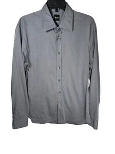 VTG Hugo Boss Dress Shirt Mens Size L Gray Button Up Long Sleeve Formal Italy - Picture 1 of 9
