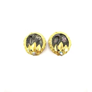 Pair of VTG Hobe 57 Round Gold Tone Iridescent Black Druzy Style Clip Earrings - Picture 1 of 8