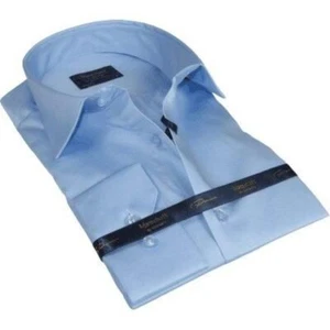 Camisa Hombre 100% Algodón Satén Manguito Quesste Turquía Calce Ajustado 4010-11 SKy Azul - Imagen 1 de 11