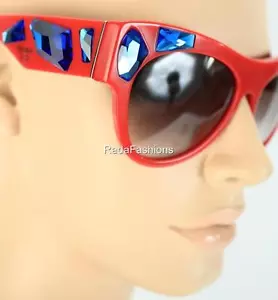 PRADA Voice Red Blue Crystal Stone Cat Eye Sunglasses Authentic - Picture 1 of 10