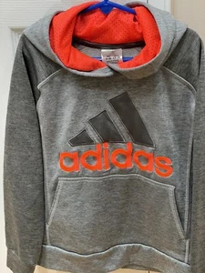 Adidas Pullover Hooded Boys Sweatshirt in GRAY w/ Orange Logo Sze S (8) - Picture 1 of 4