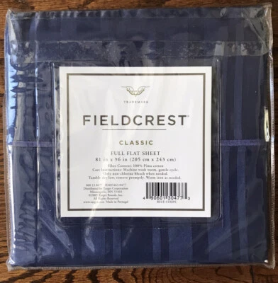 Fieldcrest Blue Stripe Damask Full Flat Sheet Pima Cotton 300 Thread NEW Target - Image 1 of 4