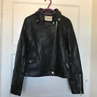George Black Faux Leather Jacket Size 12 Long Sleeve Zip Pockets Woman