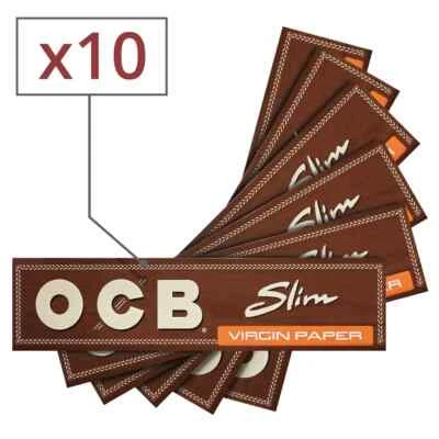 OCB Slim Virgin Lot de 10 Carnets de 32 Feuilles Longues a Rouler Cigarettes