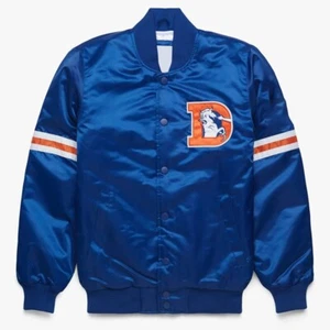 NFL Denver Broncos Chaqueta Azul Satinado Hombres Chaqueta Universitaria Talla L - Imagen 1 de 5