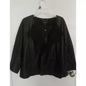 NWT Talbots Leather Jacket Open Front Blazer Black Size 16 RETAIL $349 - Picture 1 of 8