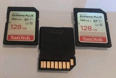 Lot Of 3ea SanDisk SD Extreme Plus 128GB V30 Class 10 Memory Card 150 MB/s SDSDX - Image 1 of 3