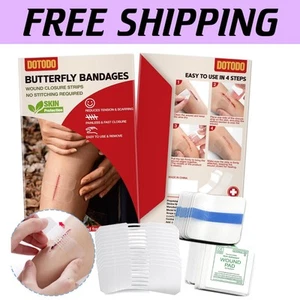 Portable Butterfly Wound Closure Kit - 12PCS Emergency Bandages with Gauze Pads - Picture 1 of 8