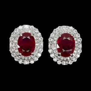925 Sterling Silver Earrings Oval Ruby 8x6mm Natural Gemstone Jewelry - Picture 1 of 14