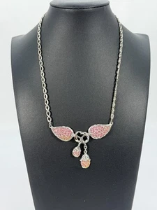 Vintage Pink Rhinestone Necklace Dangle Pendant Silver Tone MCM 1950s Estate - Picture 1 of 5