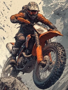Canvas Art Orange Motorcycle Adventure Rocks Motorbike Wall Picture Poster Print - Picture 1 of 22