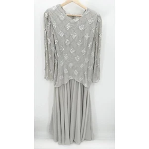 Cassandra Stone Silver Long Sleeve Embellished Formal Dress Women's Size 14 - Picture 1 of 14