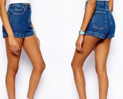 AMERICAN APPAREL Dark Wash Indigo Denim High Waist Cuff Jean Shorts Size 25 NEW! - Image 1 of 4