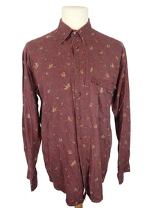 Vintage Gant Shirt Mens Large Red Paisley Bird Print Button Down Retro Boho - Picture 1 of 12