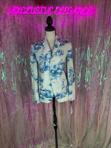 Blazer rosso Valentino blu palme lino cotone taglia US6 IT36 AUTENTICO NUOVO CON ETICHETTE