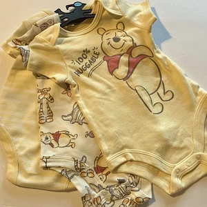 Disney Winnie the Pooh Yellow Bodysuit Set 3-6 Months NWOT - Picture 1 of 7