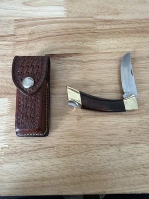 Vintage Browning USA, Hunter Lockback, 181F  W/ Basket Weave Leather Sheath - Image 1 of 4