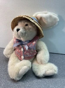 Vintage Bunny Bear Plush w/ Straw sun hat & Sweater Vest. Easter - Picture 1 of 6