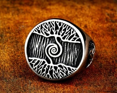 Anillo de sello árbol de la vida anillo vikingo de acero inoxidable nórdico celta Yggdrasil Foto 1 de 4