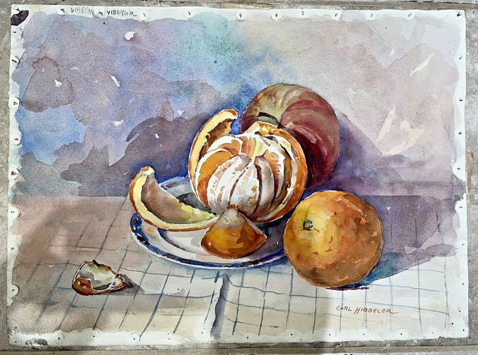 Carl Hibbeler Chicago Artista Acuarela Bodegón Naranjas Propiedad de Charles Whacker Foto 1 de 4