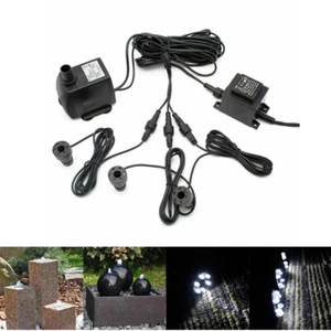 Teichpumpe Springbrunnen Pumpe mit 3x LED Beleuchtung Komplett Set Garten Dekor - Bild 1 von 18