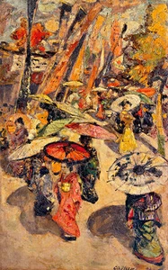 Street Scene Tokyo A1 by Edward Atkinson Hornel High Quality Canvas Print - Picture 1 of 1